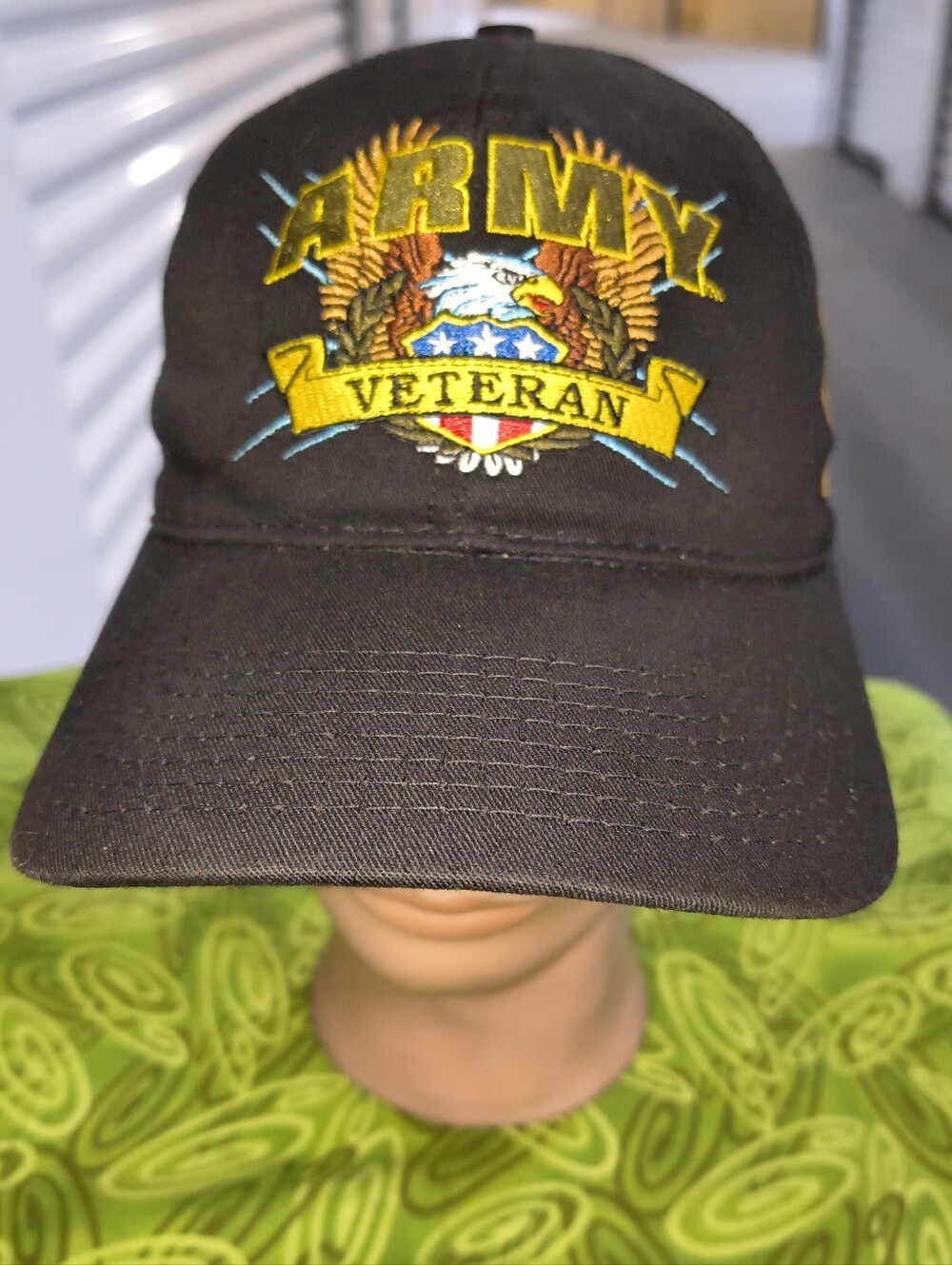 Vtg US Army Veteran Embroidered Logo Black Strapback Cap Hat Made in USA